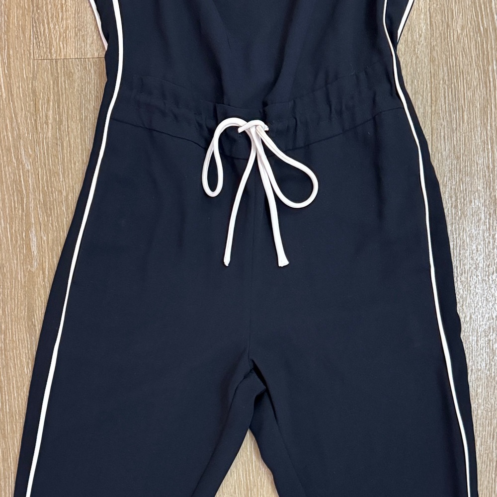 Reiss Tyla Side Striped Jumpsuit Navy. Blue and White Open Back Tie Waist Size 8 - Picture 13 of 16
